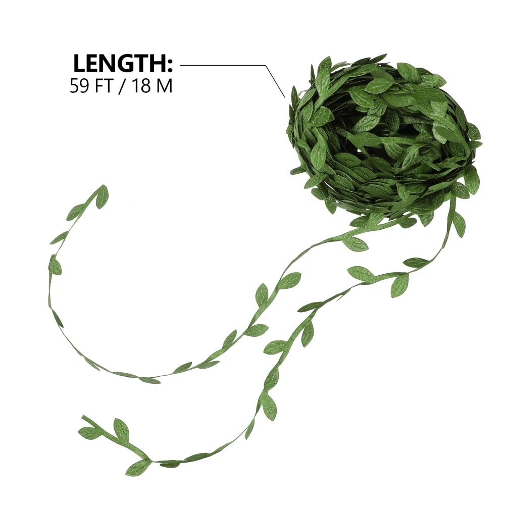 1 Roll Artificial Green Leaves Vines DIY Garland Crafts Leaves Ribbon Fake Green Leaf Vines (20 Yards)