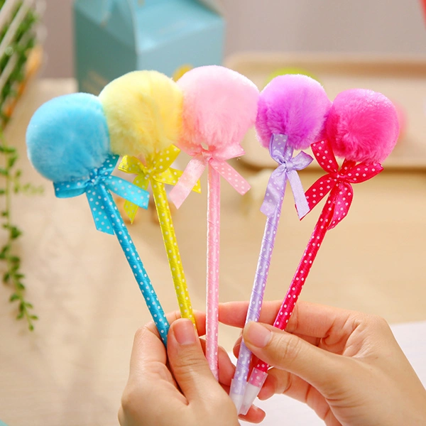 5Pcs Adorable Fluffy Pens Ribbon Lovely Ballpoint Ball Pen (Random Color)