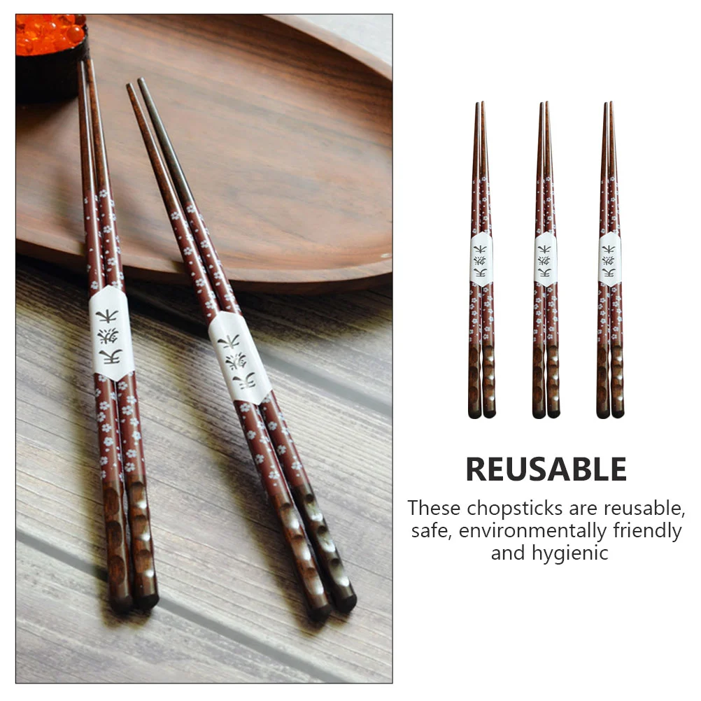 3 Pairs Japanese Style Chopsticks Household Wooden Chopsticks Reusable Chopsticks