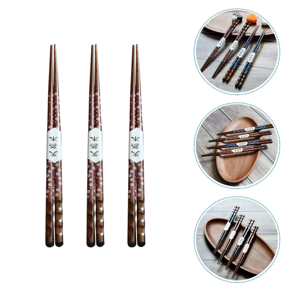 3 Pairs Japanese Style Chopsticks Household Wooden Chopsticks Reusable Chopsticks