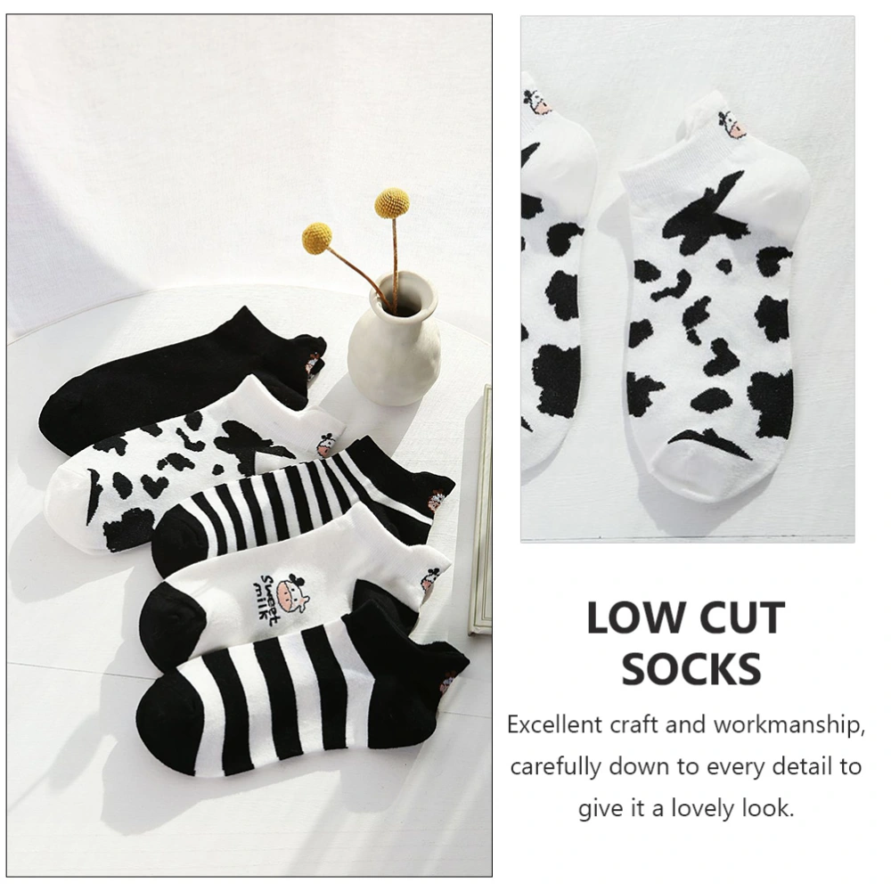 2 Pairs Cartoon Cow Pattern Cotton Socks Low Cut Short Sock for Women Girls