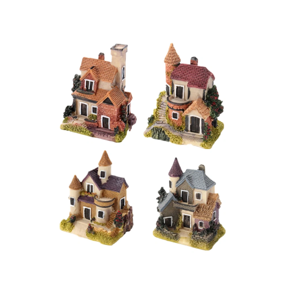 Miniature Fairy Garden Mini Stone House Ornament Plant Cottage House Resin Decoration for Garden Outdoor Home Decor (1 Set Including 4 Pieces)