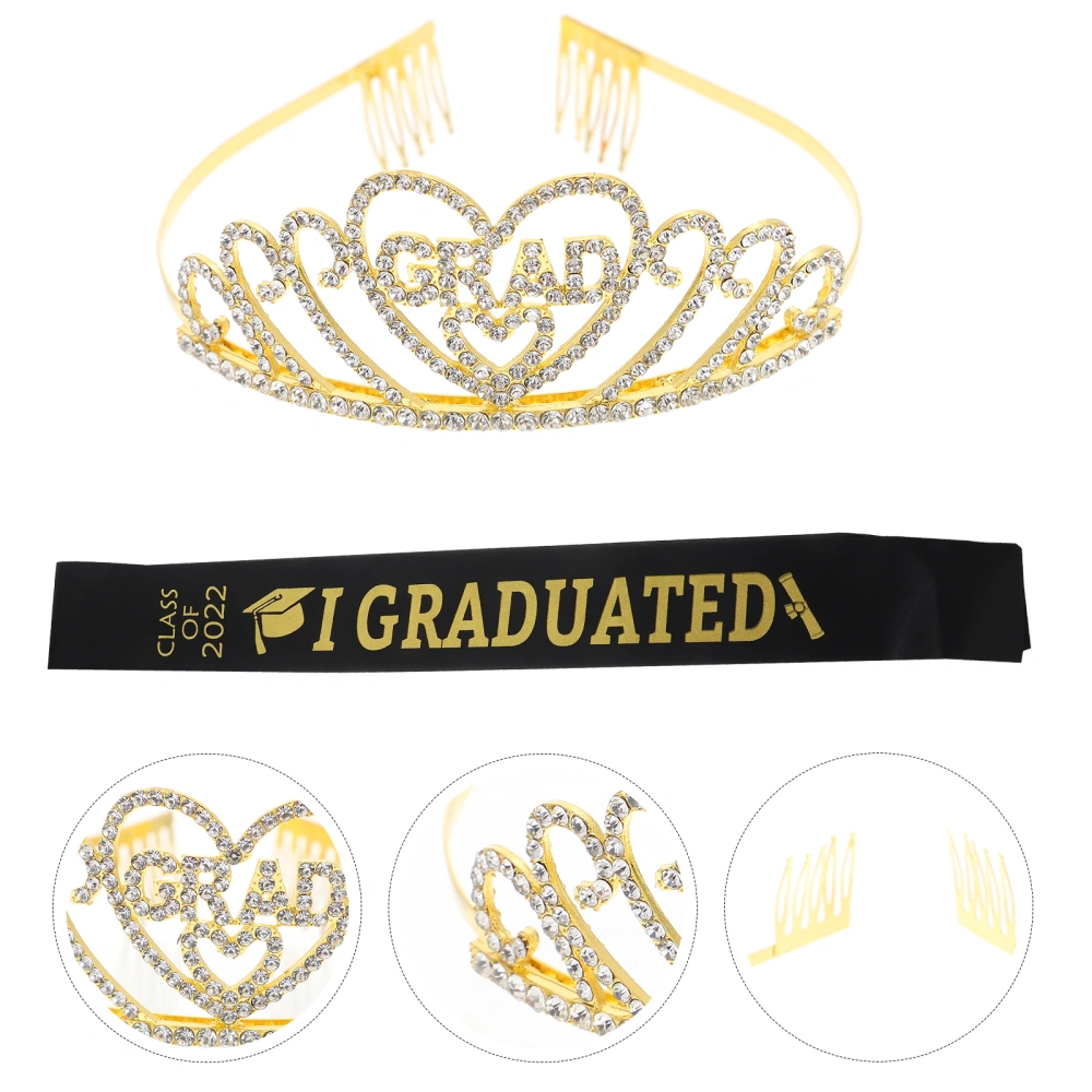 1Set Graduation Sash Crown Headdress Party Shoulder Belt Crown Costume Accessory