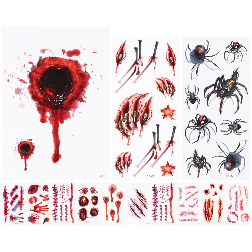 26 Sheets Temporary Tattoos Bleeding Wound Halloween Fake Scars Blood Stickers