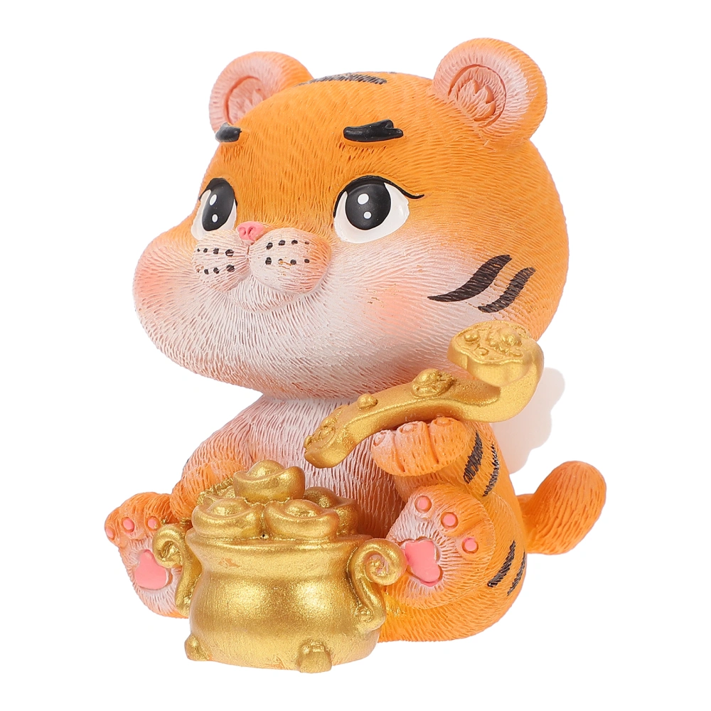 1pc Small Resin Craft Desktop Decor Lovely Tiger Figurine Ornament Animal Decor