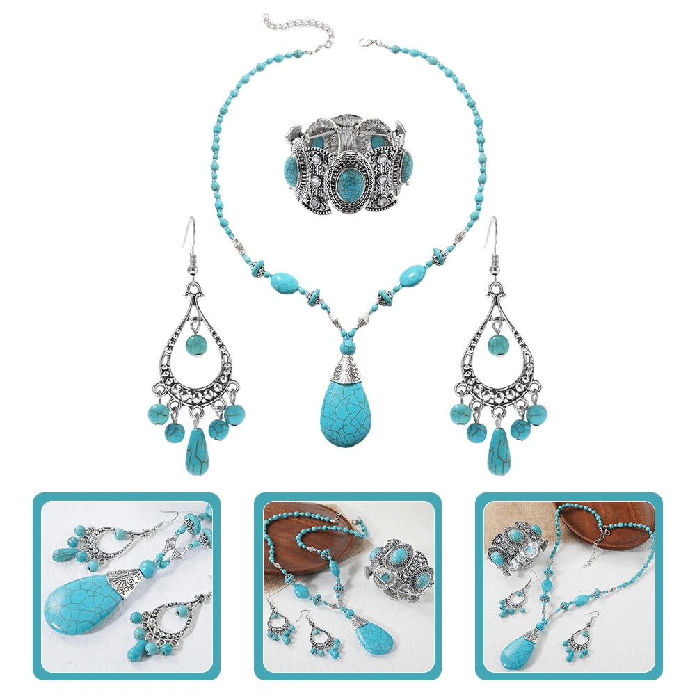 1 Set Jewelry Set Turquoise Earrings Necklace Turquoise Bracelet Jewelry