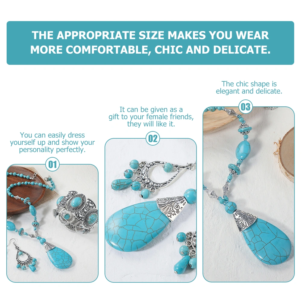 1 Set Jewelry Set Turquoise Earrings Necklace Turquoise Bracelet Jewelry