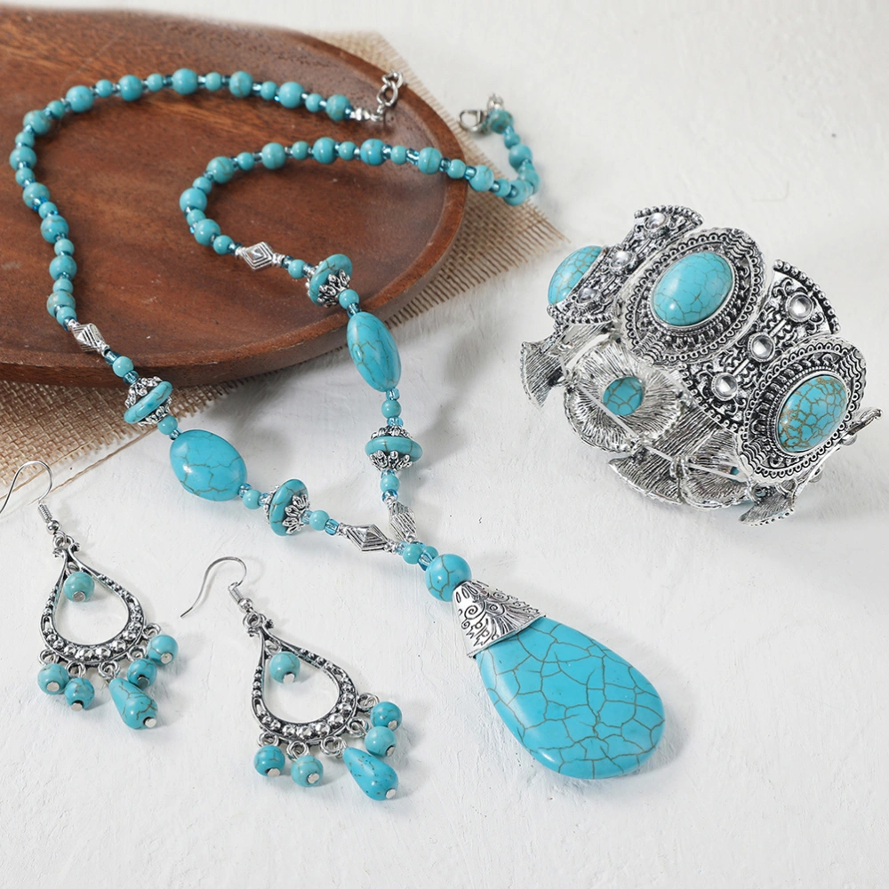 1 Set Jewelry Set Turquoise Earrings Necklace Turquoise Bracelet Jewelry