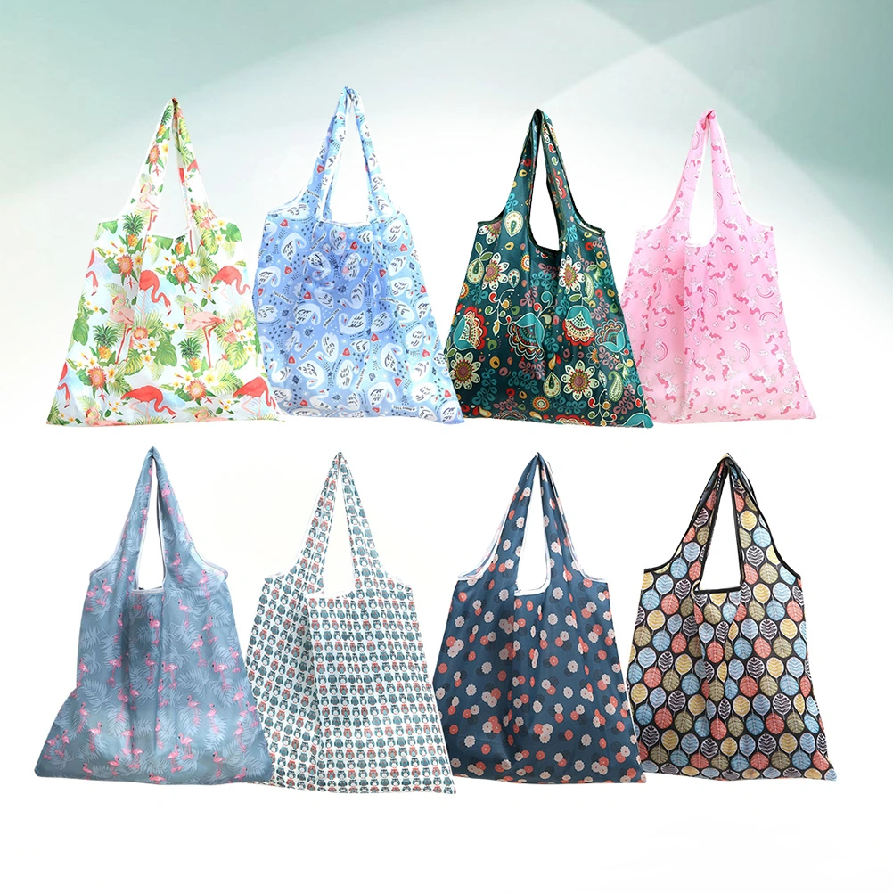 8 Pcs Large Shopping Bags Foldable Printed Storage Pouches Portable Outdoor Tote Bags for Girls Women Ladies