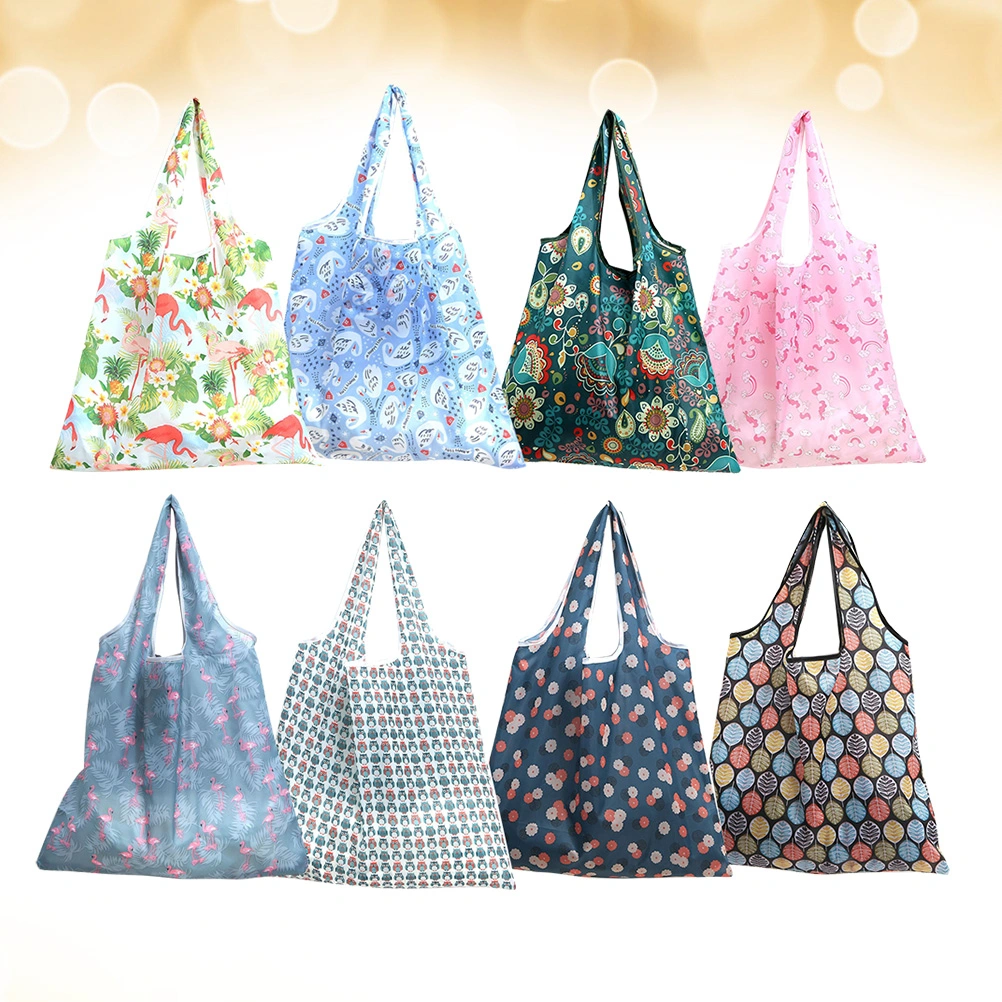 8 Pcs Large Shopping Bags Foldable Printed Storage Pouches Portable Outdoor Tote Bags for Girls Women Ladies