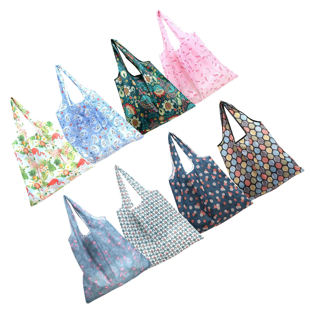 8 Pcs Large Shopping Bags Foldable Printed Storage Pouches Portable Outdoor Tote Bags for Girls Women Ladies
