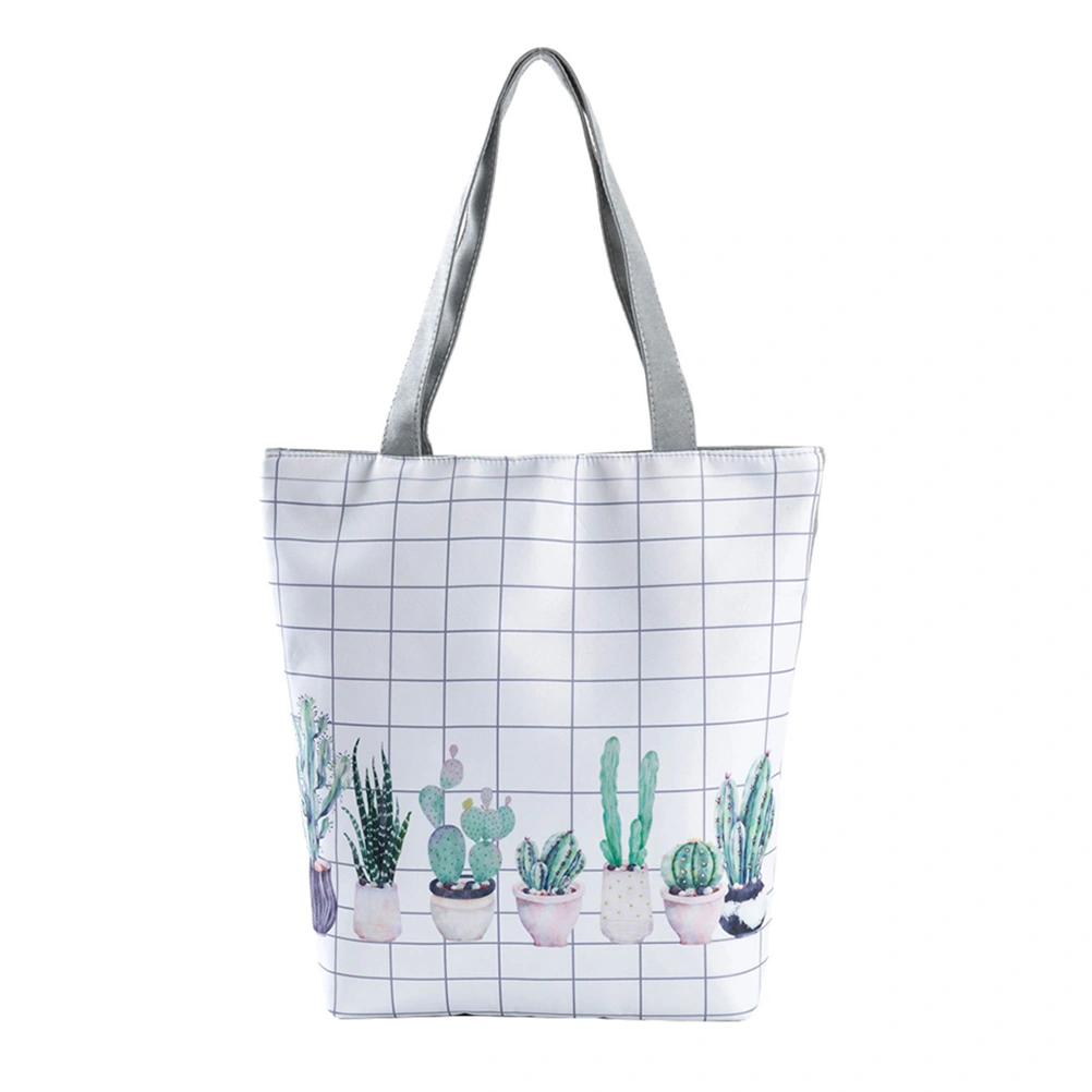 Single Shoulder Bag Cactus Beach Bag Zipper Handbag Shopping Bag for Girl