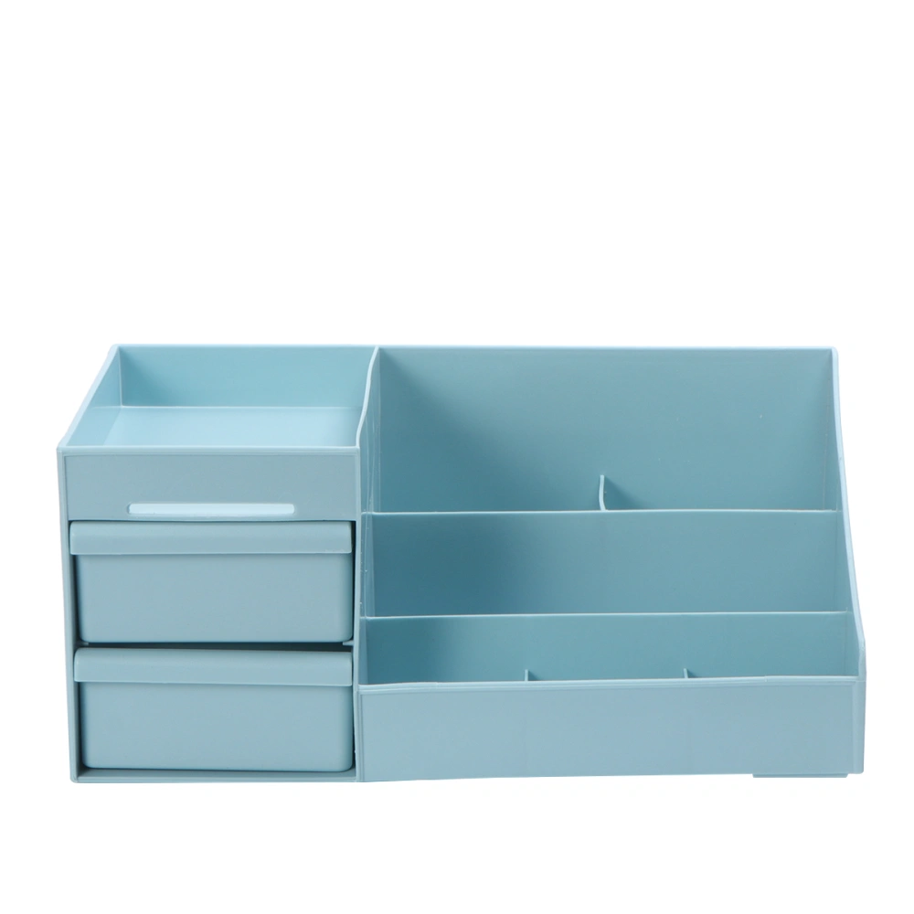 1Pc Desktop Organizer Storage Case Make-up Organizer with 2 Drawer for Bedroom Vanity Table Dormitory (Blue)