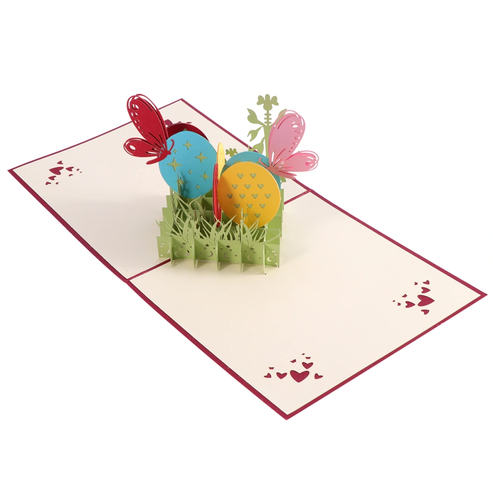 3D EASTER Bunny and Eggs Flowers Cutouts Up Easter Cards Handmade Greeting Cards Holiday Gift for Easter (Red)