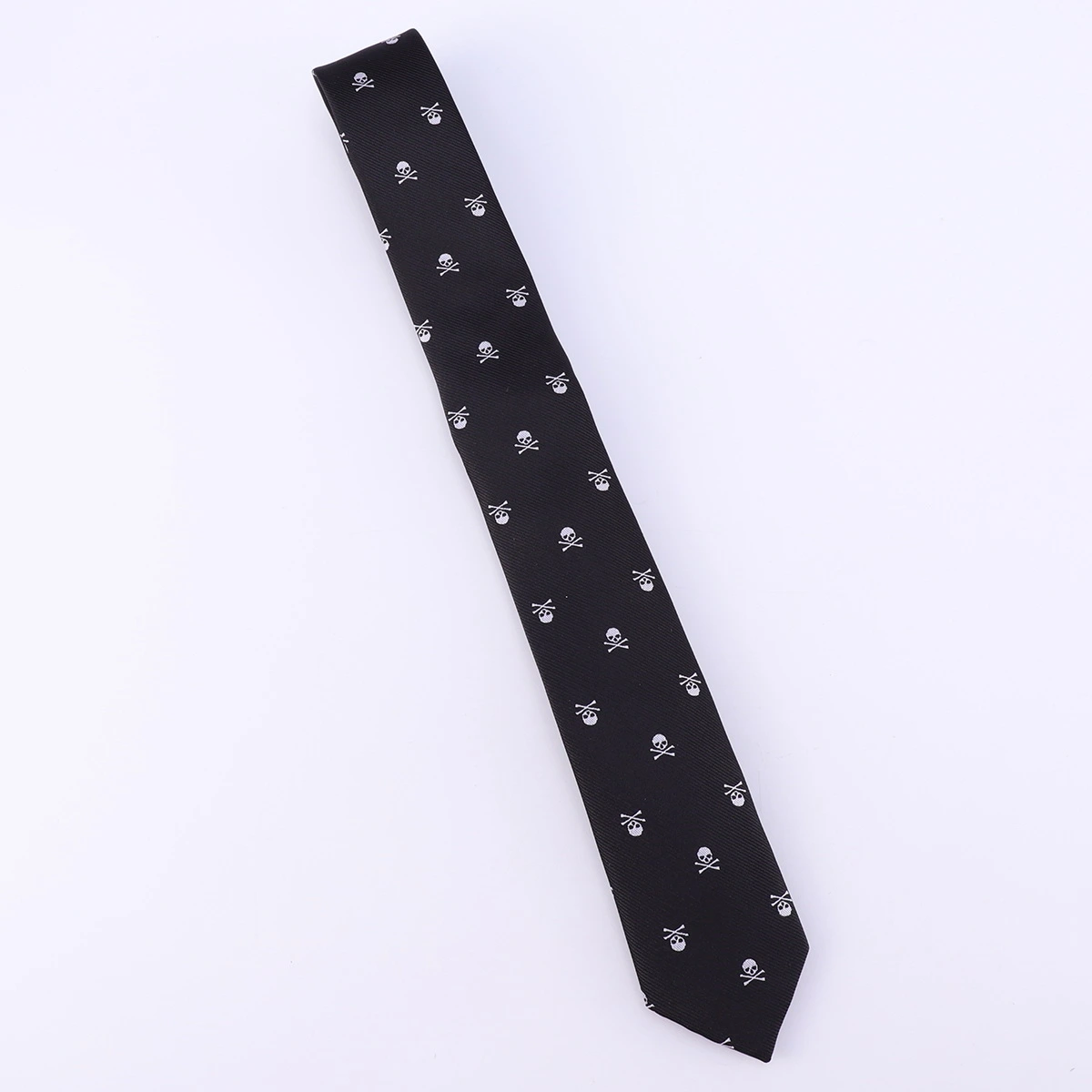 Halloween Horror Skull Printed Necktie Long Neckwear for Dancing Party Ghost Festival(Black)