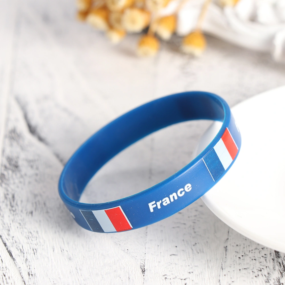 5PCS National Flag Printing Bracelet Eco-friendly Silicone Bracelet Country Flag Wristband Fashion Sports Bracelet for Women Men  (France Capital and Small Letter Random Assorted Color)