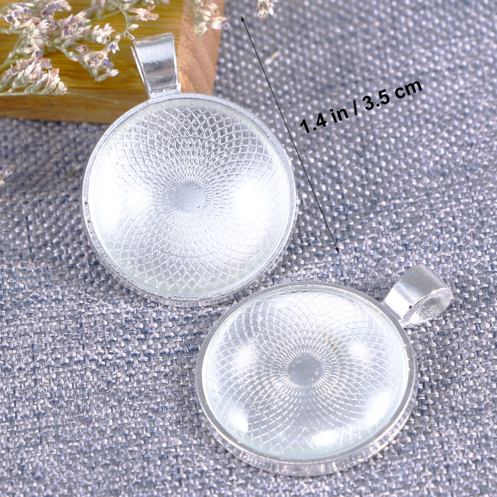 20 Set Round Bezel Pendant Trays with Glass Dome Tiles 25 mm Blanks Cameo Bezel Settings (Silver)