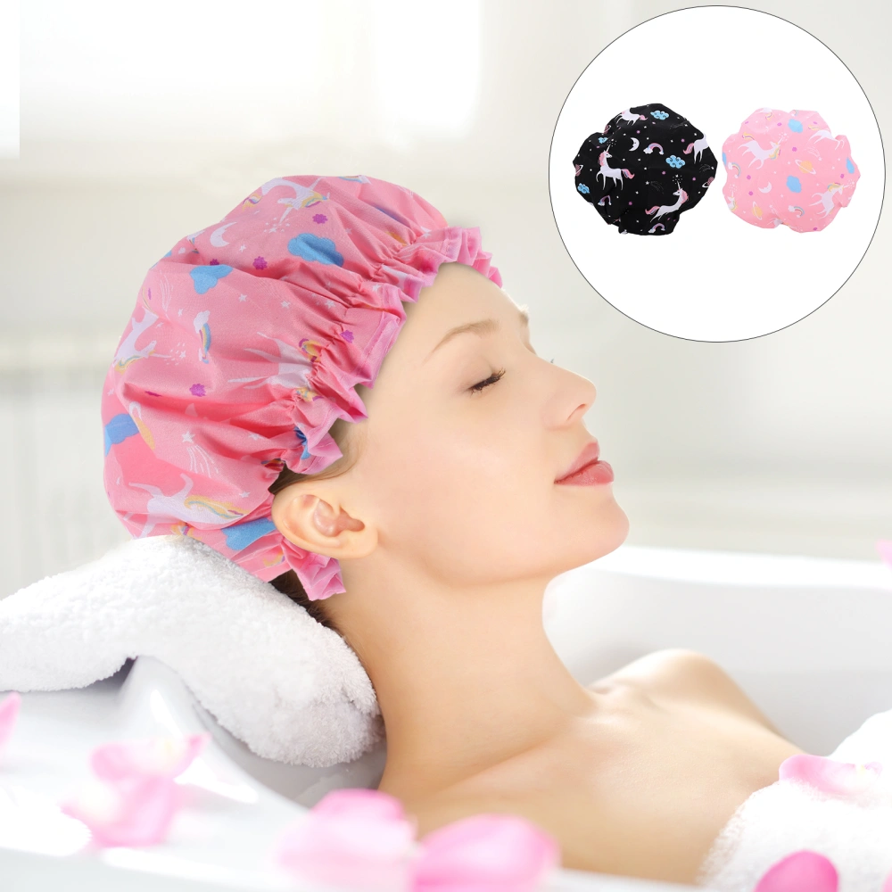 2pcs Lovely Unicorn Bathing Shower Caps Shower Hat Waterproof Bonnet for Women