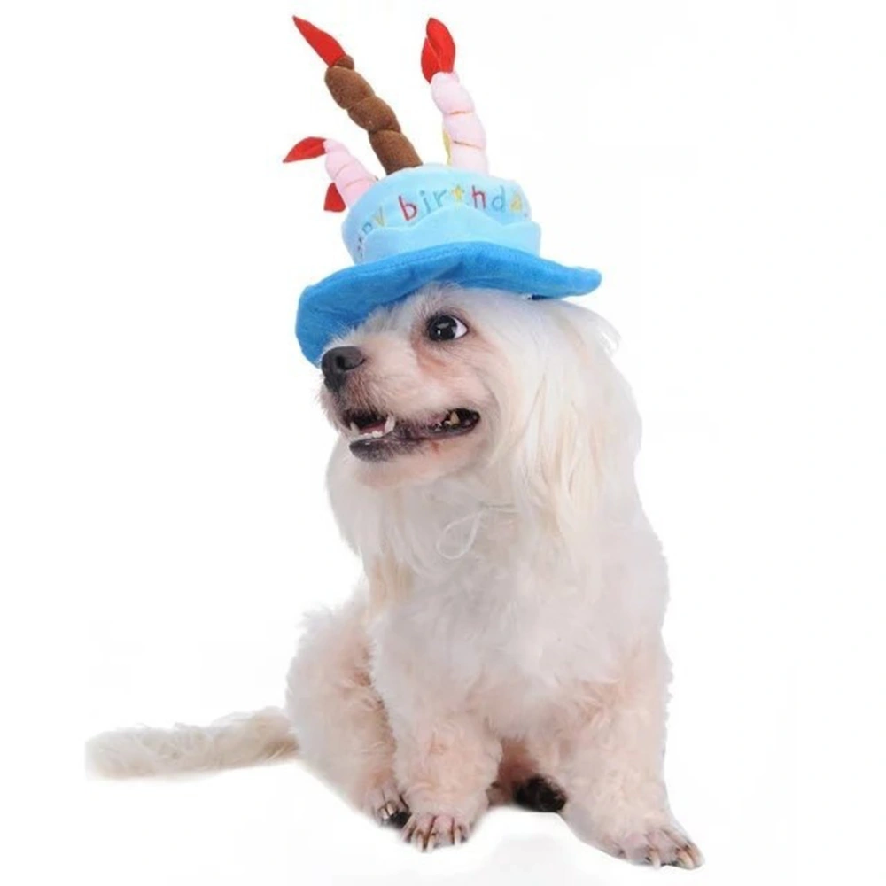 Adorable Cat Dog Pet Happy Birthday Party Hat with Cake and 5 Colorful Candles Design Cosplay Costume Accessory Headwear (Blue)