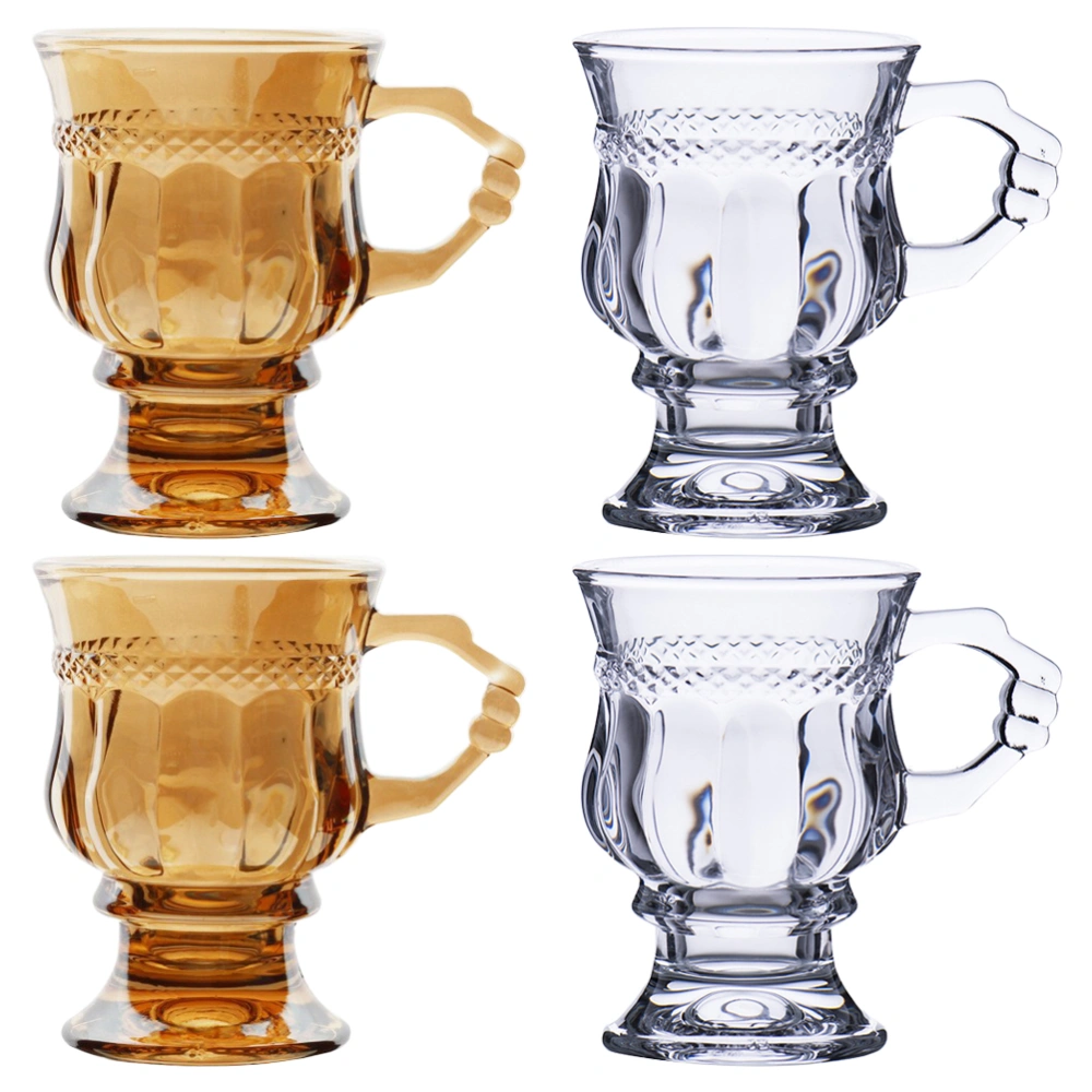 4pcs Delicate Glass Goblets Coffee Handle Design Glasses for Home Restaurant