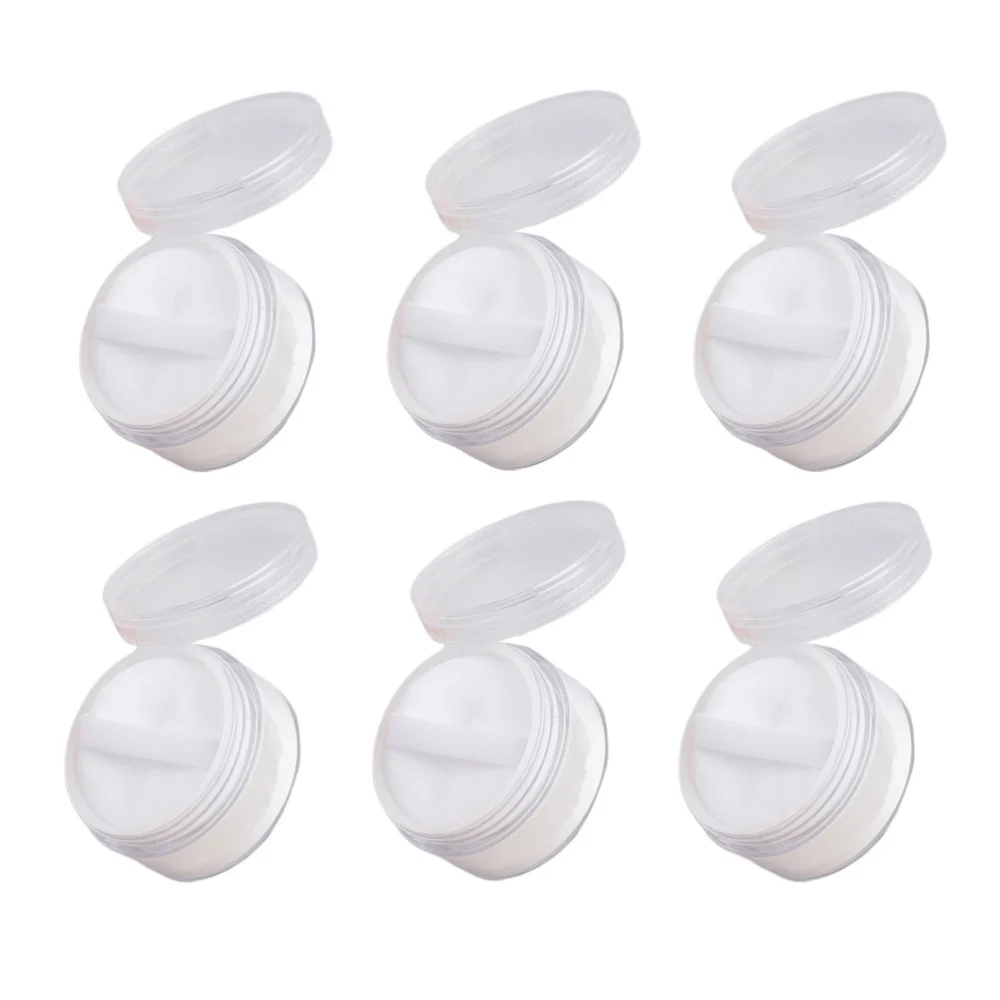 6 Pcs Mini Loose Powder Boxes Portable Travel Cosmetics Bottle with Puff (White)