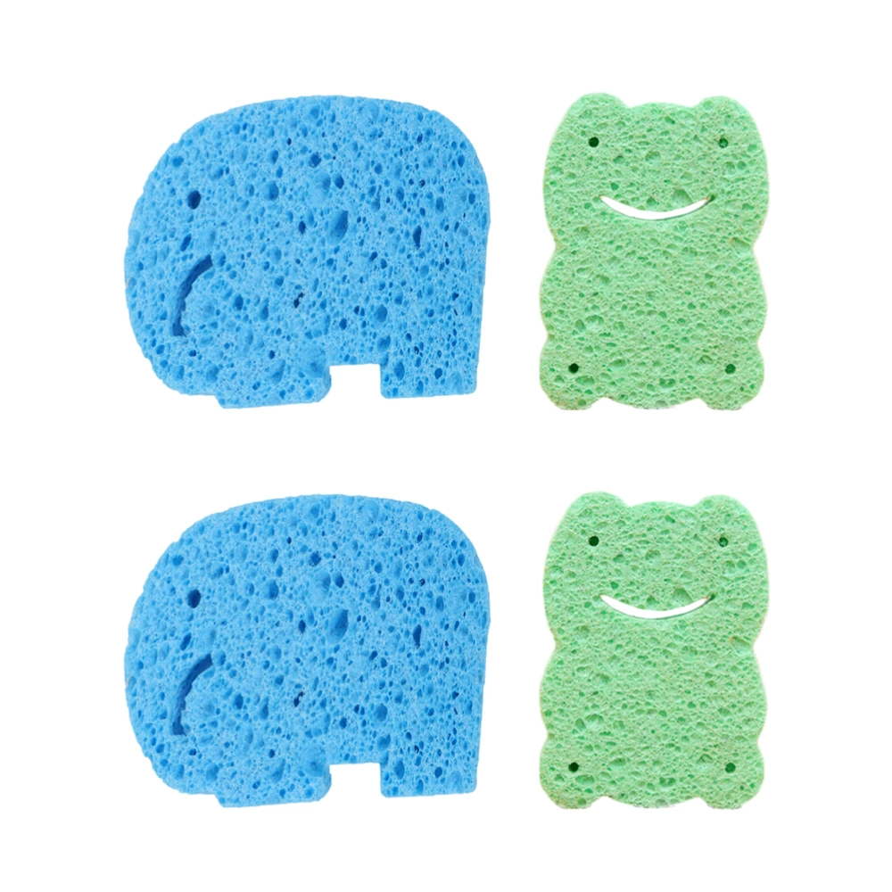 4Pcs Baby Bath Sponge Bath Rub Shower Sponge Cartoon Bath Brush Bath Rubbing Towel for Toddler Infant Newborn (Blue Elephant）