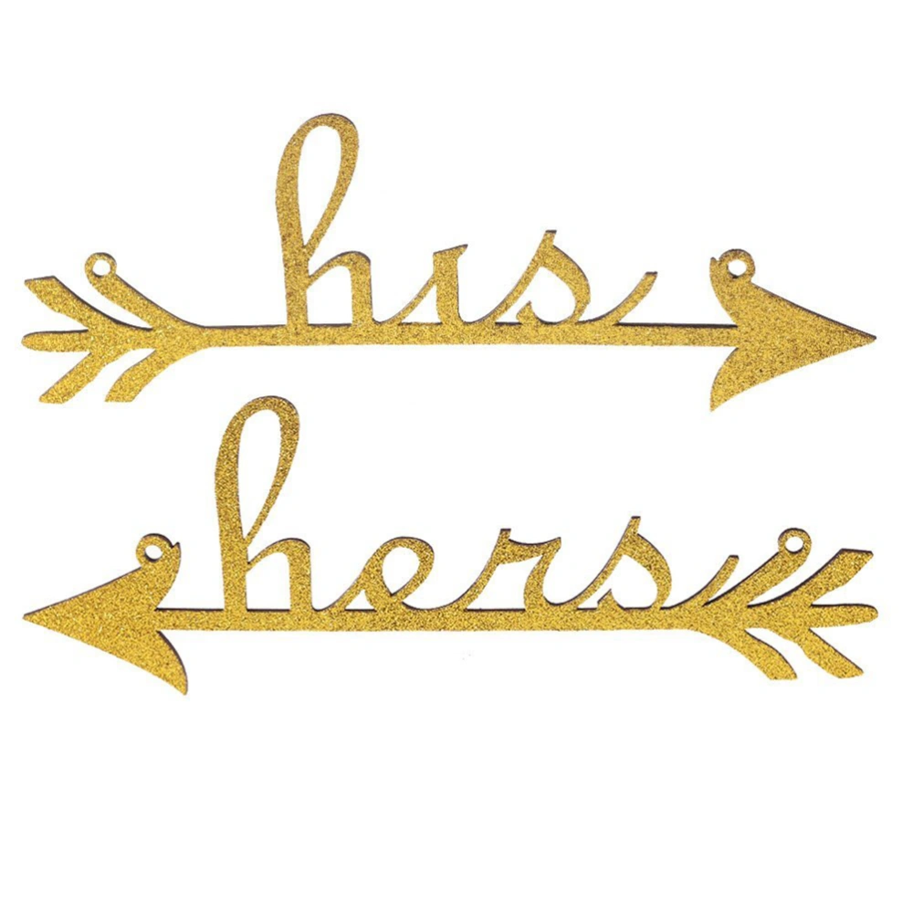 His and Hers Arrow Chair Signs for Wedding Decoration Home Decor (Gold)