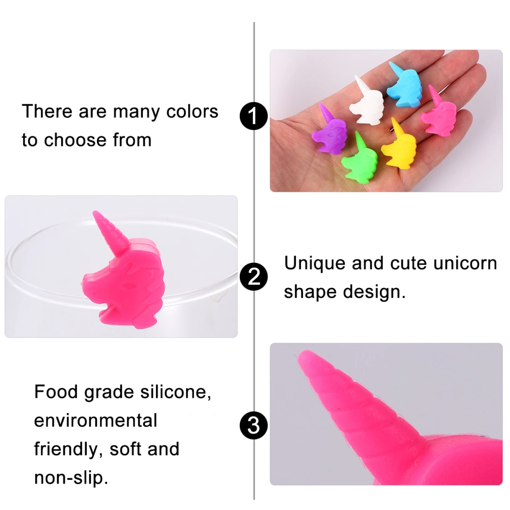 12pcs 6 Color Silicone Unicorn Wine Glass Marker Drinking Cup Identifier Party Cup Sign (Assorted Color)