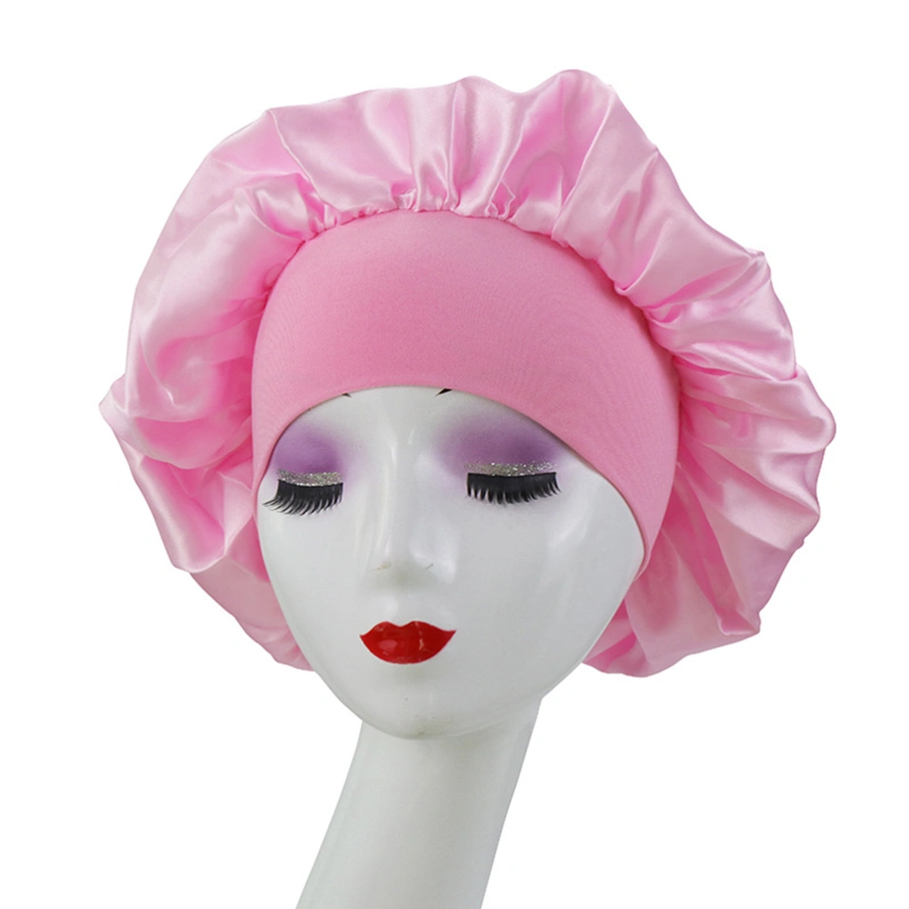 4pcs Solid Color Sleeping Caps Satin Bonnet Night Sleeping Elastic Head for Women Girls (Black + White + Royalblue + Pink)