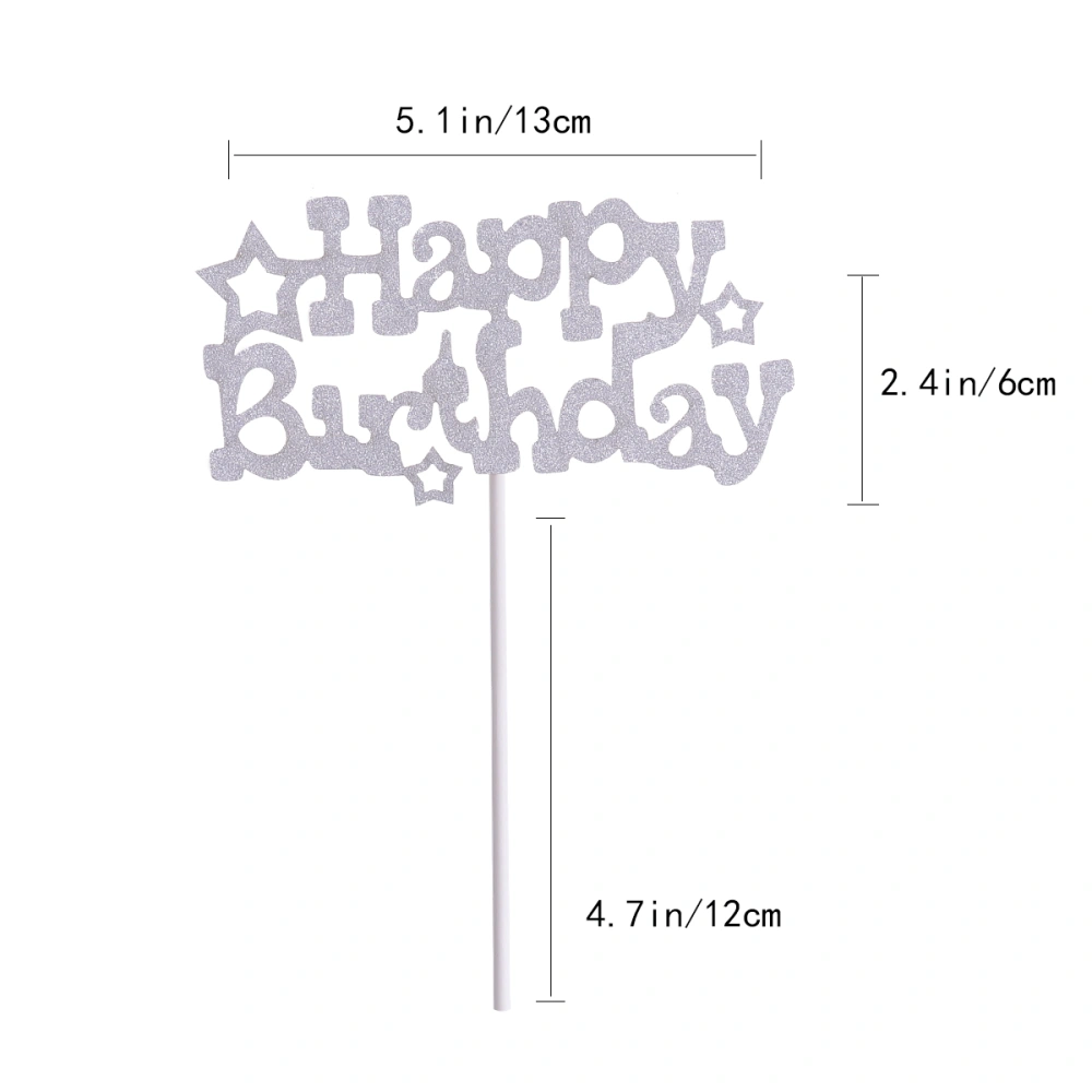 10 Pcs Happy Birthday Cake Topper Dessert Cake Decorations Party Supplies (Silver)