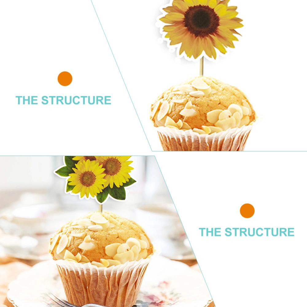 24pcs Sunflower Cake Topper Cupcake Topper Party Dessert Cake Decoration