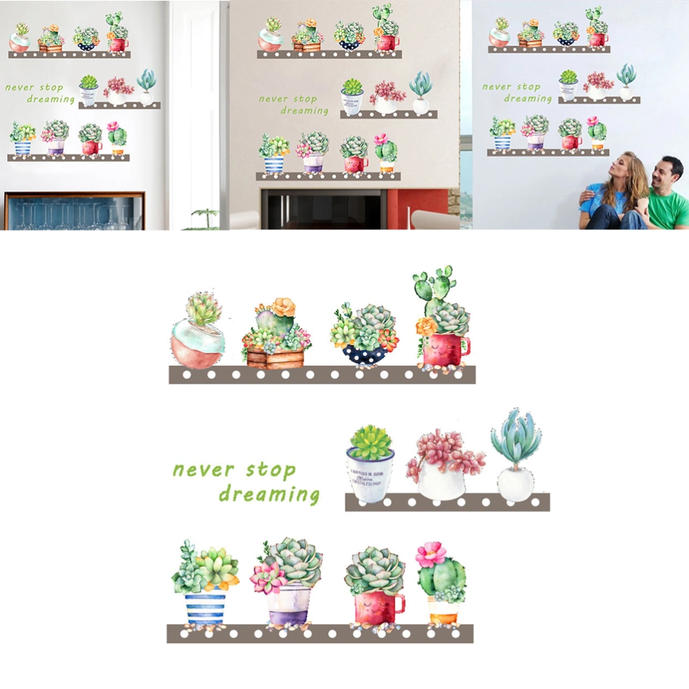 Succulent Plants Flowerpot Wall Sticker Vinyl Removable Art Wall Decals for Living Room TV Sofa Background Decoration