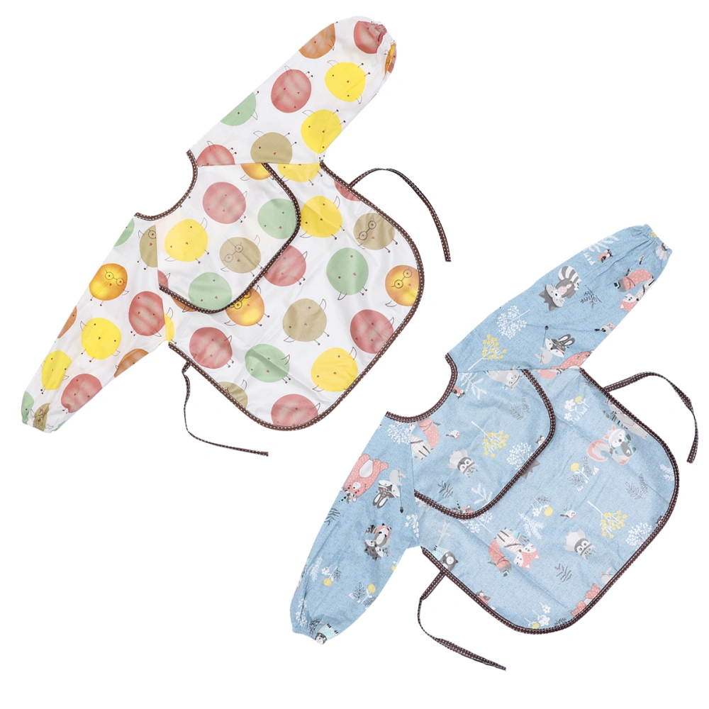 2pcs Waterproof Baby Bib Food Catcher Pocket Cartoon Pattern Bib for Home