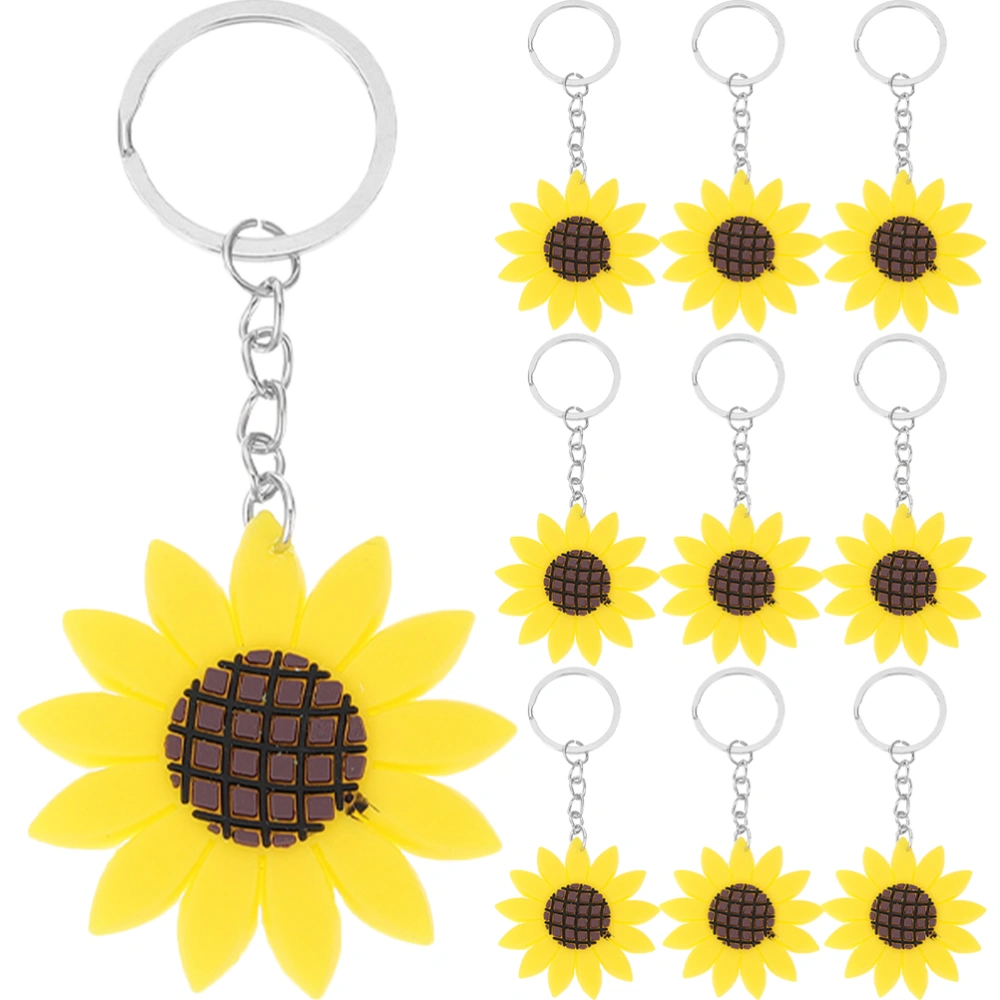 10Pcs Key Chains Sunflower Keychains Bag Charm Metal Keyring Pendant Backpack Charm