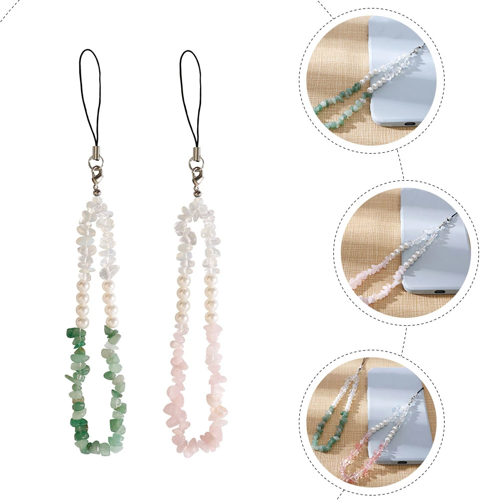 2 Pcs Crystal Stone Cell Phone Lanyard Phone Anti-lost Chain Mobile Phone Lanyard