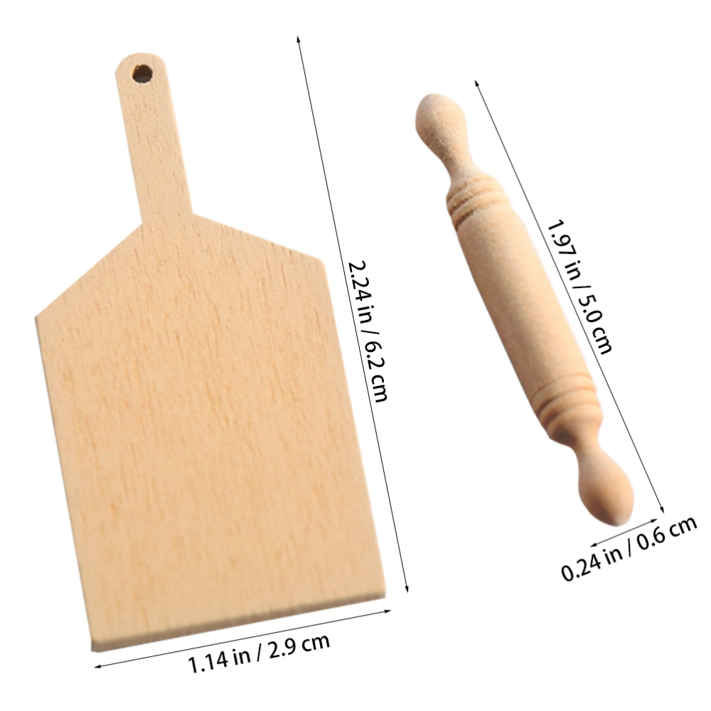 1 Set Mini Rolling Pin Miniature Cutting Board Kids Mini House Decoration