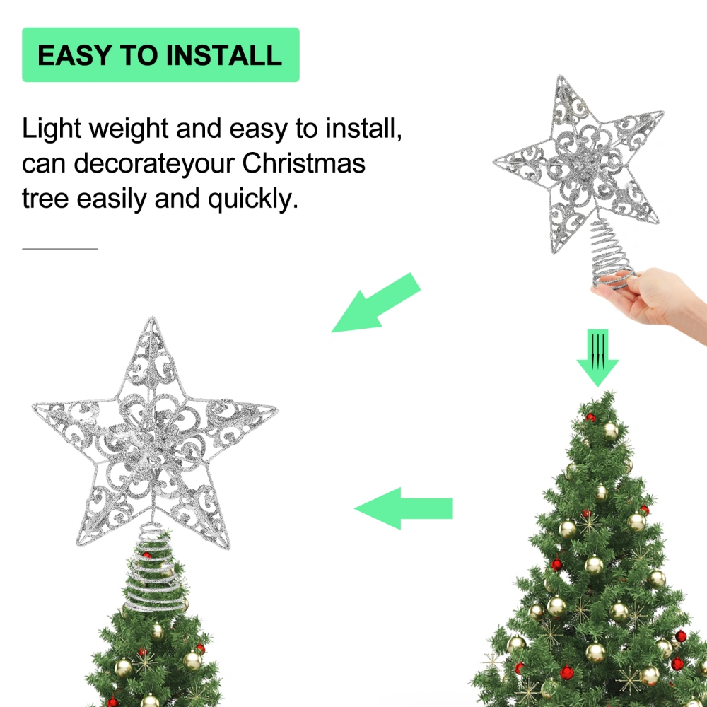 1Pc Iron Xmas Decor Star-shaped Xmas Treetop Ornament Family Christmas Gift