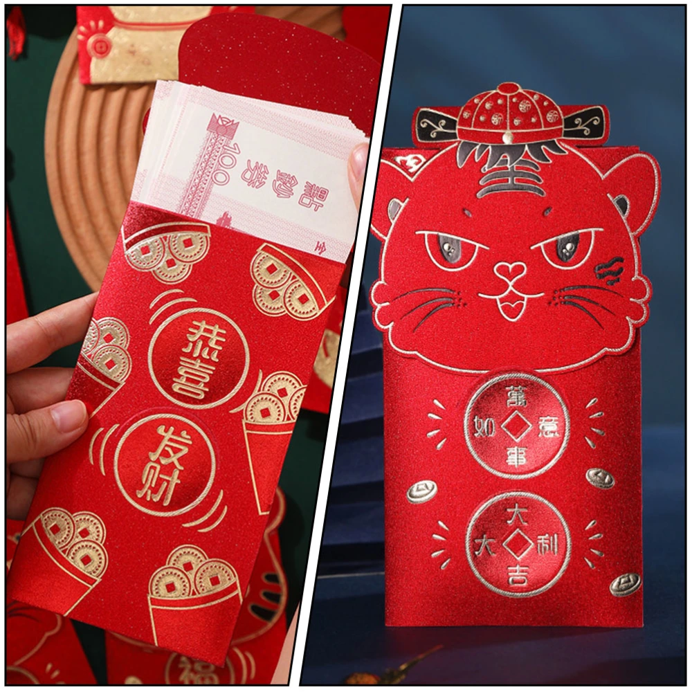 16Pcs Exquisite Tiger Pattern Red Envelopes Chic Luck Money Storage Bags