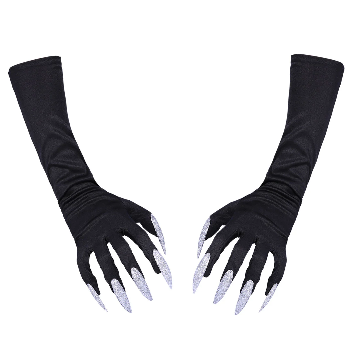 1 Pair of Halloween Costume Gloves Attached Long Fingernails(Black)