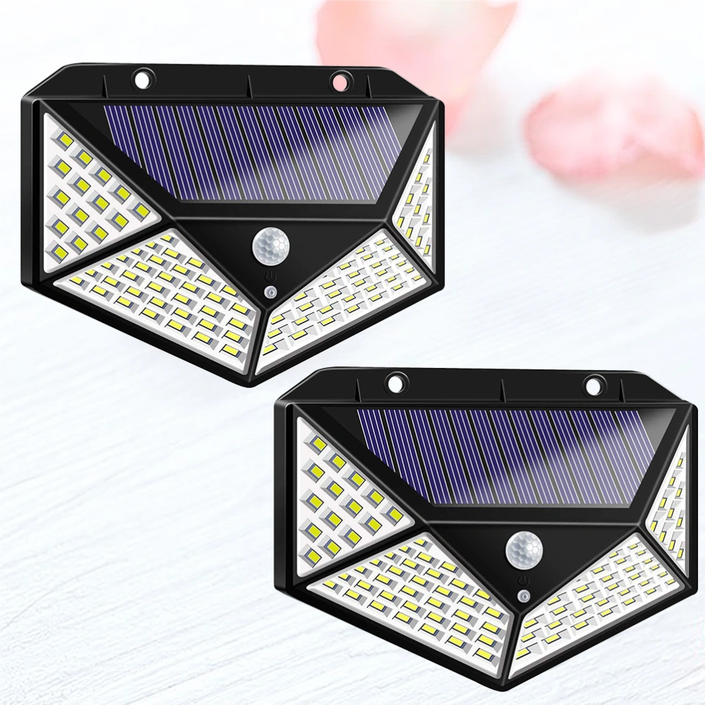 2pcs Infrared Sensor Light Solar Power Lamp Outside Yard Lighting Tool 100-LEDs Waterproof Light for Daily Use (Black)