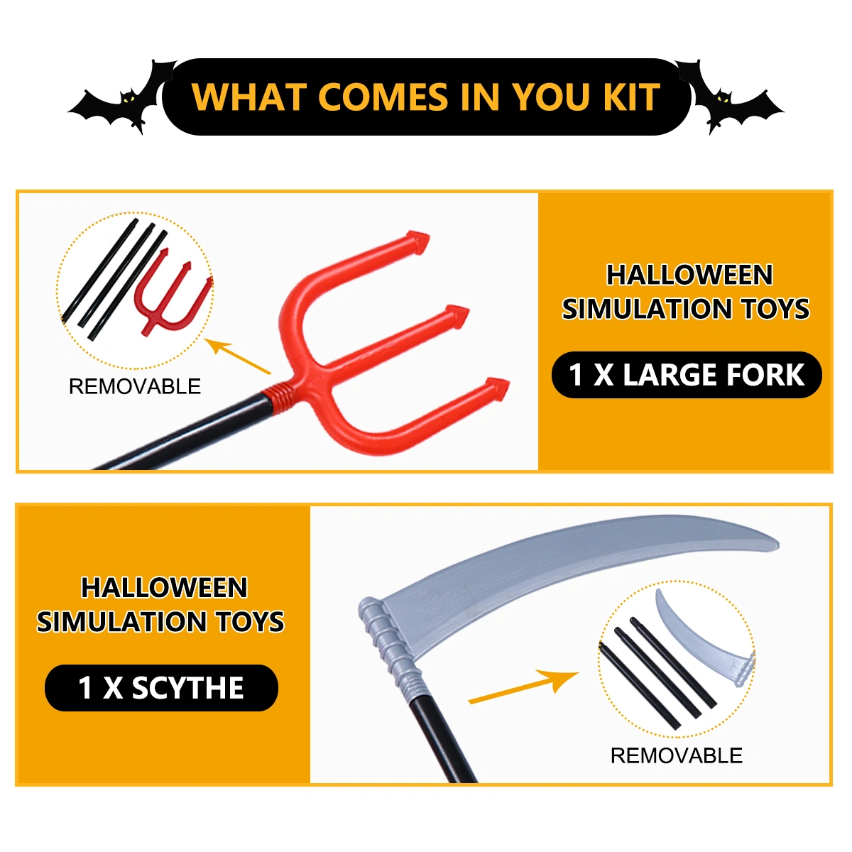 2pcs Halloween Props Plastic Scythe Large Fork Prop Funny Children Toy Halloween Performance Supply Costume Accessory for Kids