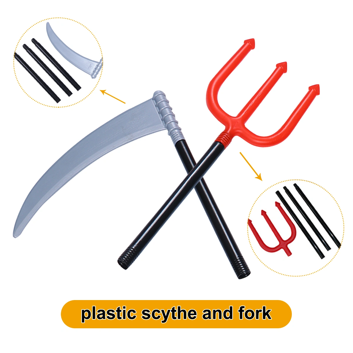 2pcs Halloween Props Plastic Scythe Large Fork Prop Funny Children Toy Halloween Performance Supply Costume Accessory for Kids