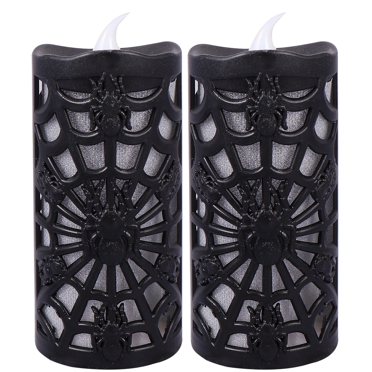 2pcs Halloween Prop Lamps LED Terrible Decorative Lamps Hollow Spider Web Candles Lamps Ornaments for Festival (Black)
