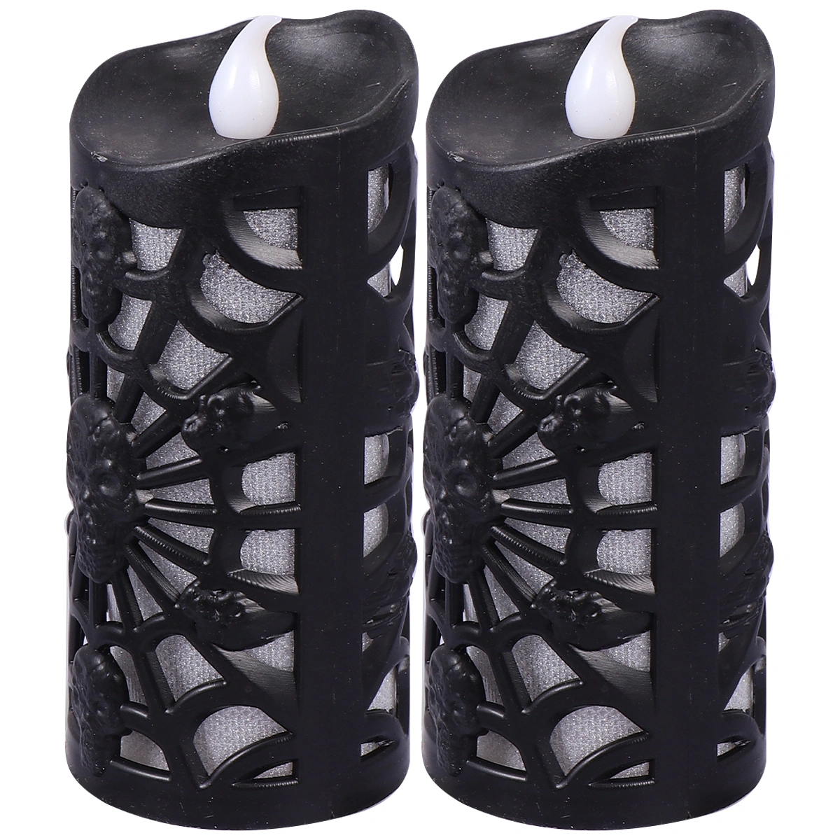 2pcs Halloween Prop Lamps LED Terrible Decorative Lamps Hollow Spider Web Candles Lamps Ornaments for Festival (Black)