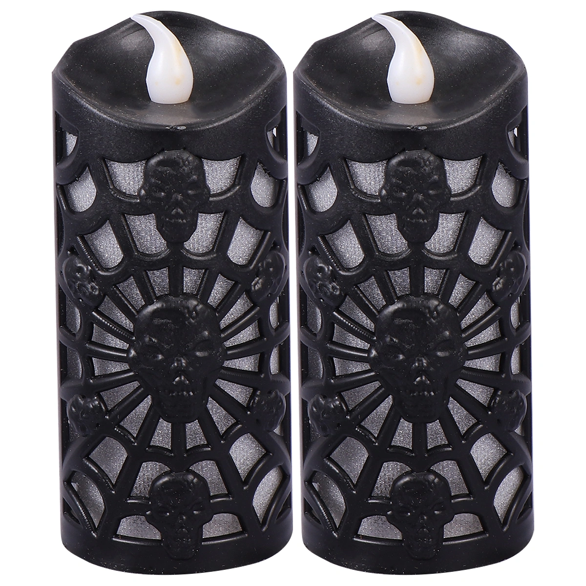2pcs Halloween Prop Lamps LED Terrible Decorative Lamps Hollow Spider Web Candles Lamps Ornaments for Festival (Black)