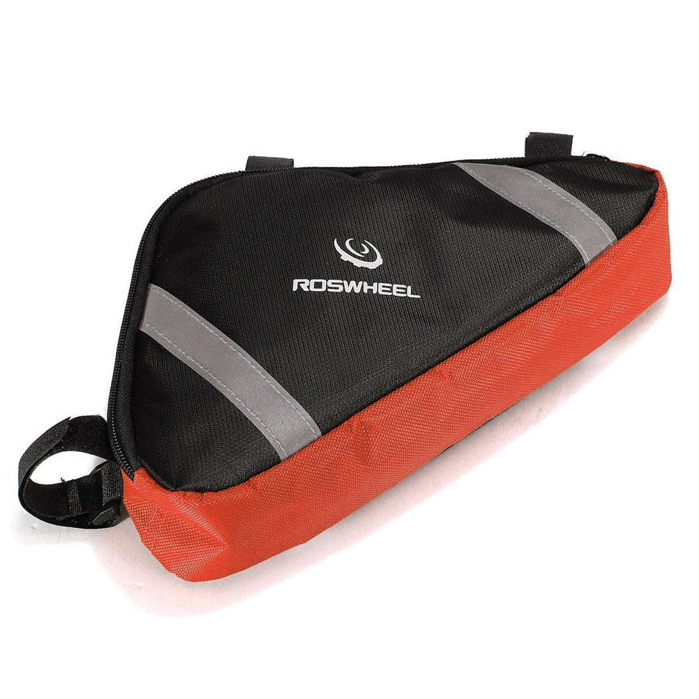ROSWHEEL Portable Triangle Shaped Bike Front Frame Pipe Bag PVC Saddle Bag Tools Bag Pouch (Orange)