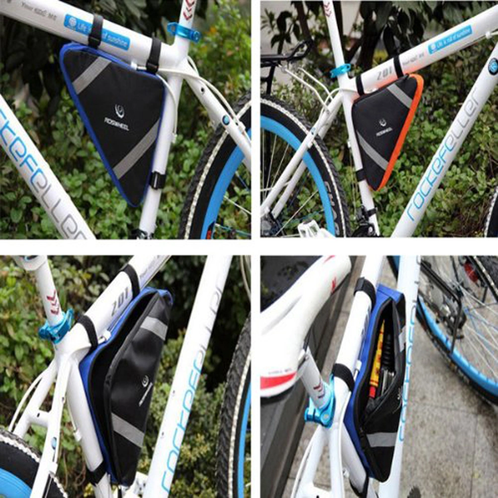 ROSWHEEL Portable Triangle Shaped Bike Front Frame Pipe Bag PVC Saddle Bag Tools Bag Pouch (Orange)