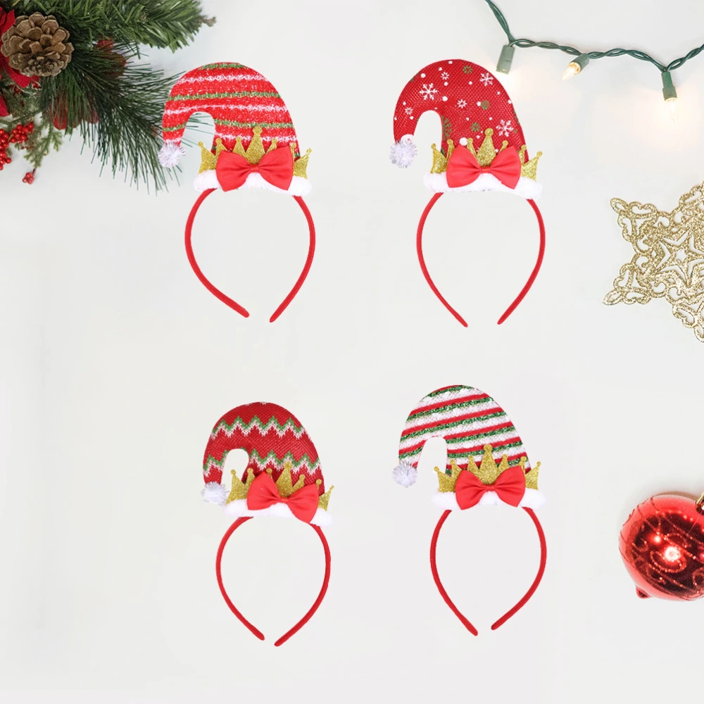 4pcs Christmas Creative Headband Adorable Bowknot and Hat Design Hair Hoops Crown Design Headdress Party Favors Supplies Decorations