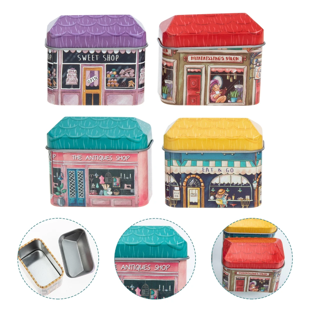 4Pcs House Design Tinplate Boxes Mini House Tin Boxes Living Room Candy Boxes (Random Pattern)