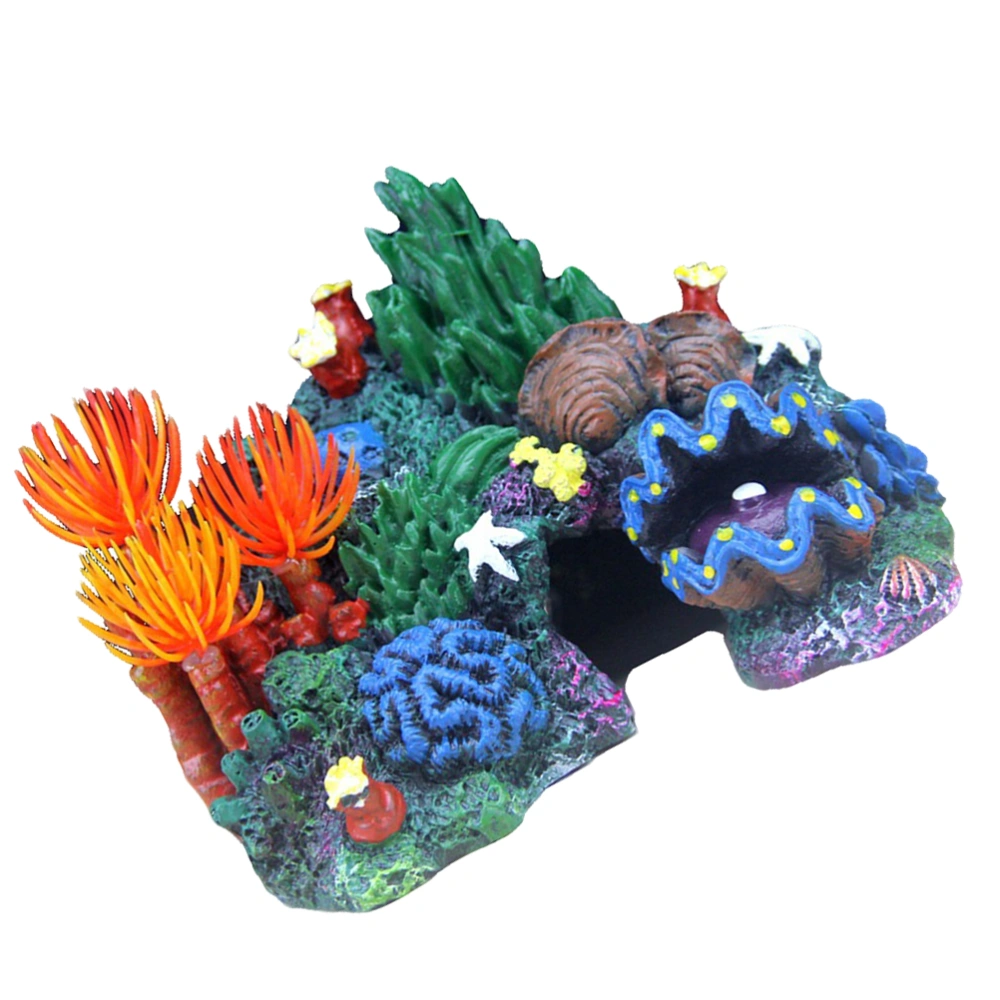 1pc Fish Tank Artificial Mountain Decor Resin Craft Aquarium Mountain Landscape Coral Conch Shell Rockery Grass Setting Set(Assorted Color)